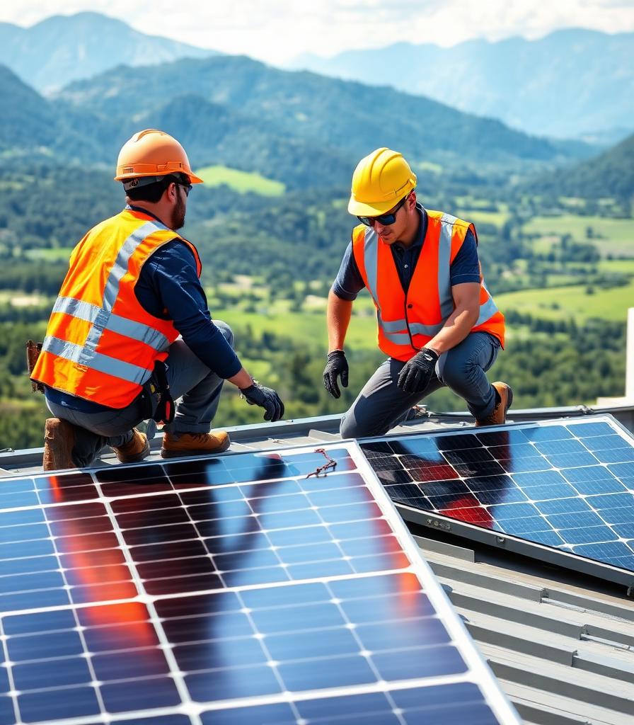 Instaladores Esquisolar montando paneles solares